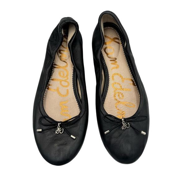 Sam Edelman Felicia Black Leather Slip On Round Toe Bow Simple Ballet Flats - Picture 1 of 10